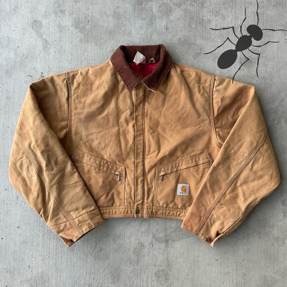 Vintage Y2K Carhartt brown cropped Detroit style work wear jacket - Picture 1 of 8